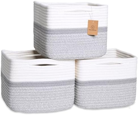 NaturalCozy Storage Cubes 9”x9”x7”Cotton Rope Woven Baskets by NaturalCozy
