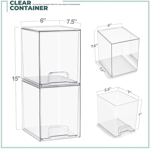 Sorbus Stackable Acrylic Storage Drawers, 2 Pack Clear Plastic Organizer Bins - Image 3