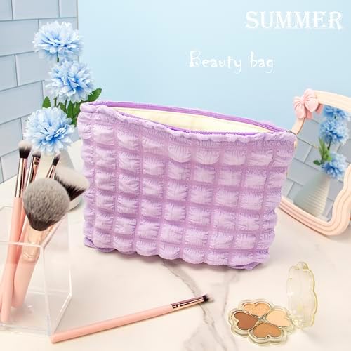 Flat Makeup Bag for Women, Zipper Cosmetic Pouch for Purse, Bubble Purple - Image 2