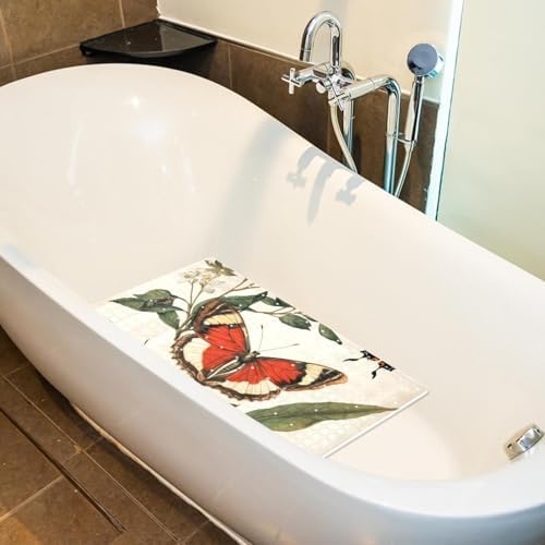 Bathtub Mat Non Slip 26.8x15.1 Inch, Butterflies Florals Shower Mat - Image 5