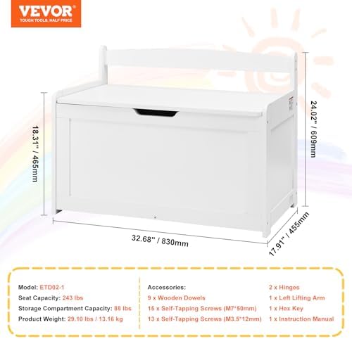 VEVOR Wooden Toy Chest for Kids, Toddler Toy Storage Box - Image 3