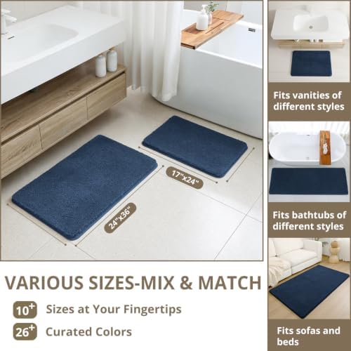 Polyester Bathroom Rug 36"x60" Navy Blue, Large Soft Bath Mat - Image 3