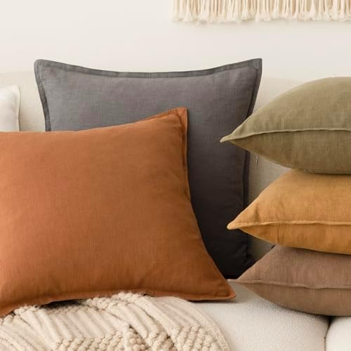 Foindtower Linen Solid Decorative Throw Pillow Covers 24x24 Inch Grey - Image 6