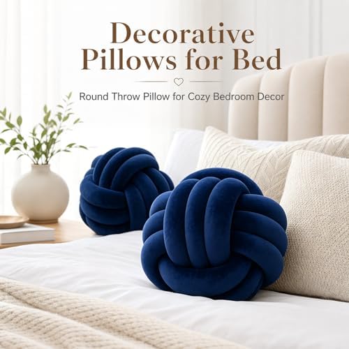 Petrella Navy Blue Knot Pillow Ball, 8 Inch Round Decorative Pillow - Image 6