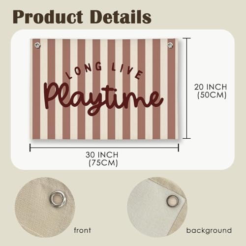 Playroom Decor, Long Live Playtime Wall Hanging Linen Banner, 20x30 Inch-Red - Image 6