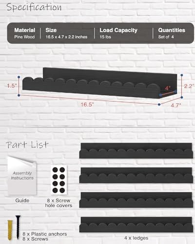 Black Nursery Floating Shelves for Wall, Scalloped Book Shelf for Kids Room - Image 4