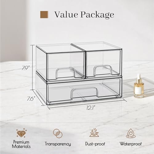 TIPGO Clear Stackable Storage Drawers, Acrylic Bathroom Makeup Organizer - Image 3