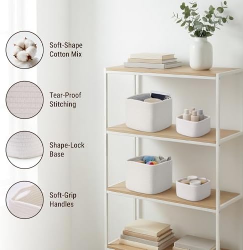 5-Pack Storage Cubes Woven Rope Baskets, 2 Sizes Organizer Bins - Image 3