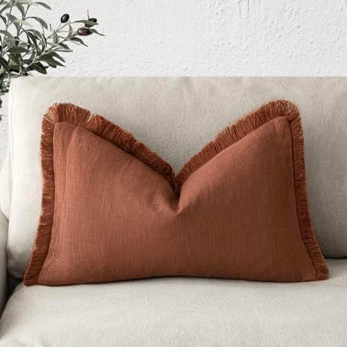 Foindtower Decorative Linen Fringe Lumbar Throw Pillow Covers Boho Farmhouse by Foindtower