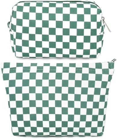 SOIDRAM 2 Pcs Checkered Makeup Bag Large Cosmetic Bag Toiletry Bag Makeup Pouch by SOIDRAM