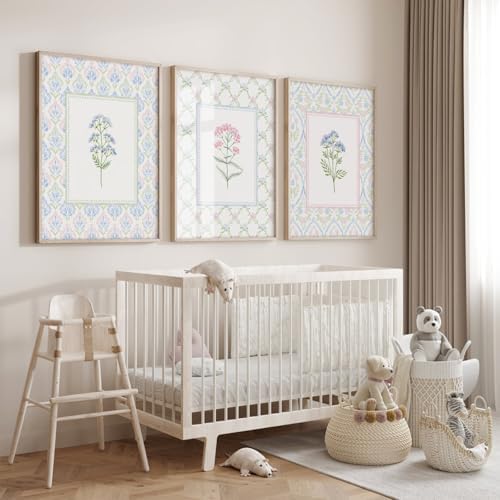 Lhoiplme Wildflower Nursery Wall Art Decor Baby Girl Room Canvas Prints Pastel - Image 3