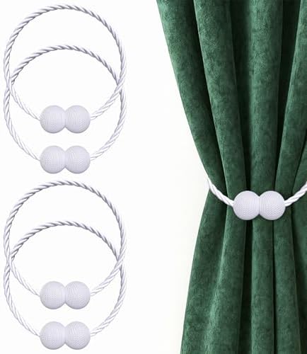 Hion Magnetic Curtain Tiebacks White 4 Pack, Curtain Tiebacks Buckles Holdbacks by Hion