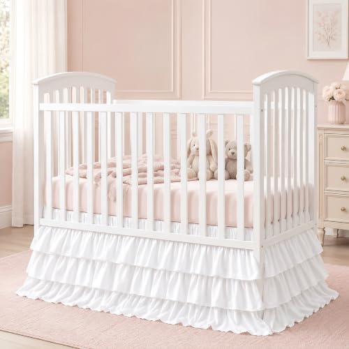 Hahafelt White Crib Skirt for Baby Girls Boys, 100% Washed Cotton Bed Skirt by Hahafelt