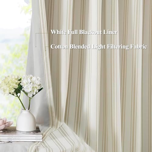 ZJDECOR Beige Stripe Full Blackout Curtains 90 Inch - Image 2