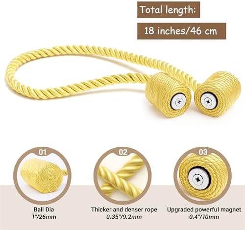 Hion Magnetic Curtain Tiebacks Golden 4pcs, Curtain Holdbacks Hooks Holders - Image 3