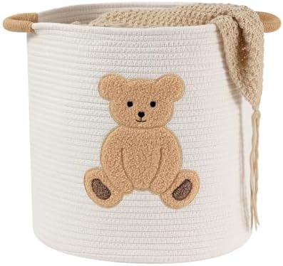 Large Blanket Baskets for Living Room, Teddy Bear Baskets Toy Storage Basket by INough