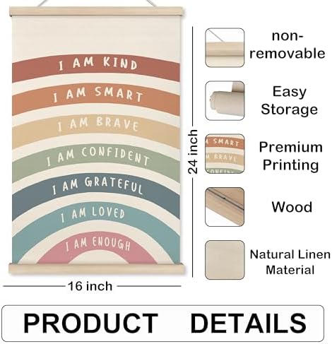 HRQKO I Am Kind Smart Inspirational Poster Hanger Frame, Boho Rainbow Wall Art - Image 7