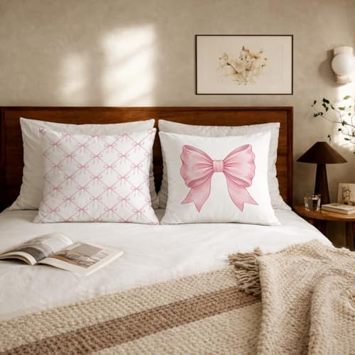 Coquette Pink Bow Pillow Covers 18x18, Coquette Room Decor, Preppy Chic Pink - Image 5
