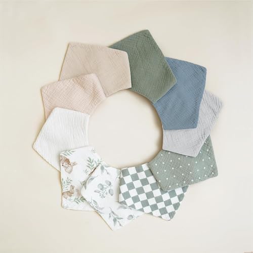 Konssy 10 Pack Baby Muslin Bandana Bibs - Image 6