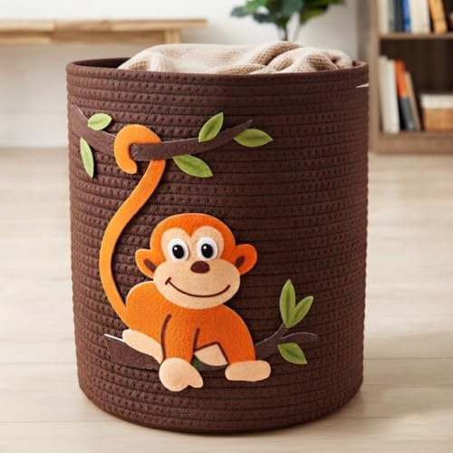 Animal Basket for Nursery Storage, Woven Cotton Rope Bin by Joliwove
