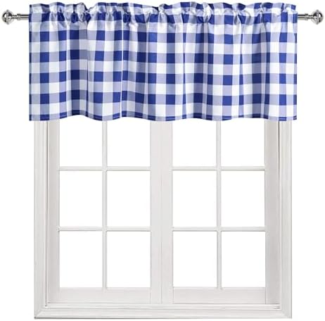 Hiasan Plaid Curtains Valances, Royal Blue and White, 42W x 18L, 1 Panel - Image 2