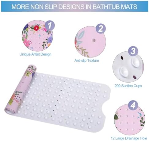 Pink Floral Bathtub Mat Non Slip - Image 4