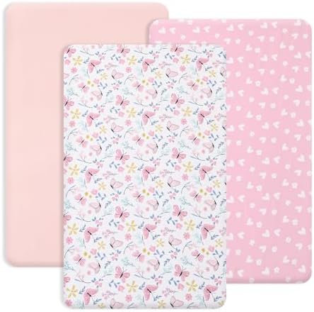 PHF 3 Pack Soft Mini Crib Sheets, Butterfly Pack N Play Sheets by PHF