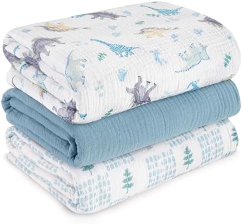 Muslin Swaddle Blankets for Newborn, 3 Pack Breathable Soft Receiving Blanket by LYRICHOMBABY