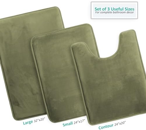 Clara Clark 3 Piece Bathroom Rugs Bath Mat Set, Velvet Memory Foam Bath Mats - Image 3