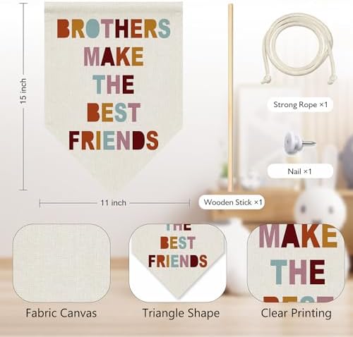 KYTWSFWS Boy Nursery Wall Art Pennant Flag, Brothers Make The Best Friends Wall - Image 6