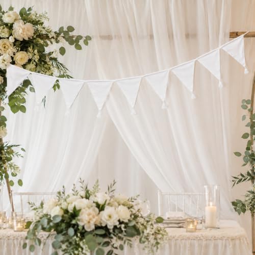 G2PLUS 10.8Ft Cotton Triangle Bunting Banner – 12pcs White Fabric Pennant Flag - Image 6