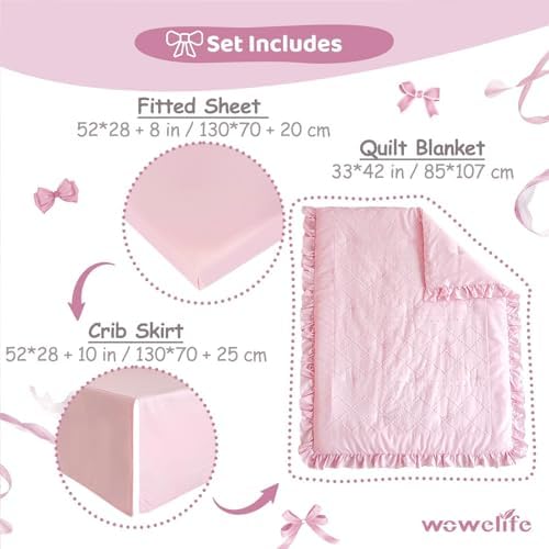 Crib Bedding Set for Girls 3-Piece Tufted Ruffle, Baby Bedding Crib Set Include - Image 3