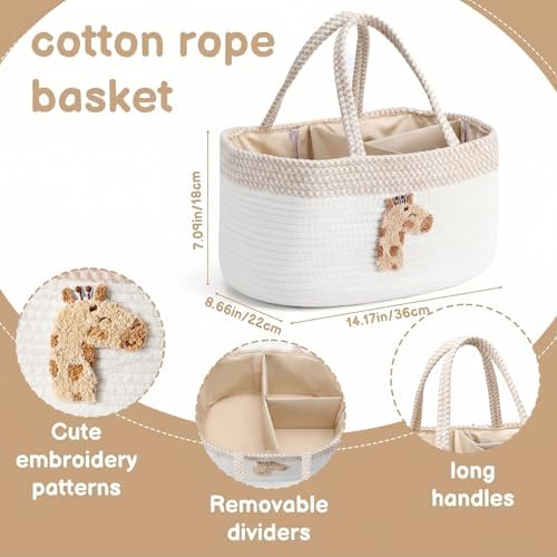 Diaper Caddy Organizer Cotton Rope Diaper Caddy Basket Cute Giraffe Empty Gift - Image 2