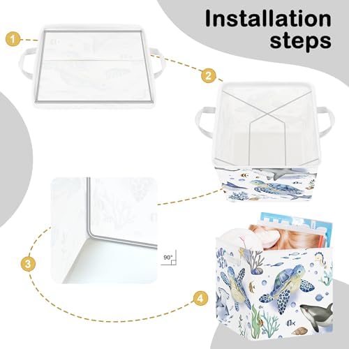 11.8" Marine Animals Cube Storage Organizer Set 3Pcs Ocean Sharks Turtles Cube - Image 7