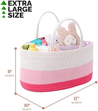 luxury little Diaper Caddy Organizer, Large Cotton Rope Nursery Baby Basket - Image 2