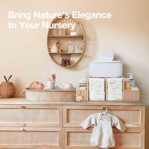 Diaper Caddy Organizer, Hand Rattan Nursery Storage Basket - Image 3