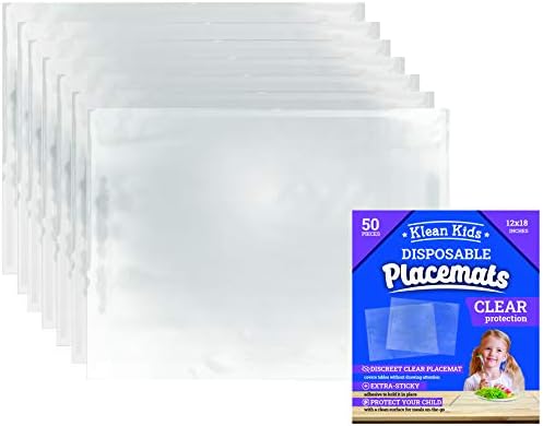Clear Disposable Placemats for Baby, Sticky Transparent Table Mat by Klean+Kids