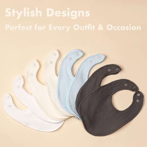 8-Pack Muslin Baby Bibs for Drooling and Teething - Image 6