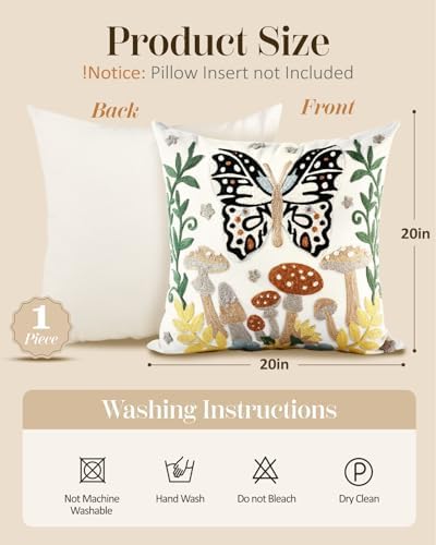 Embroidered Throw Pillow Cover, 20x20 Inch, Butterfly Moon - Image 4