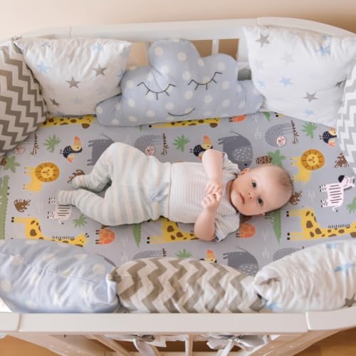 4 Pack Safari Jungle Animals Neutral Unisex Fitted Nursery Baby Sheets Set - Image 5