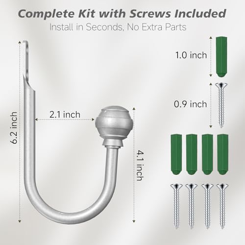 Hion Curtain Holdbacks Silver 4pcs, Curtain Tiebacks Wall Mounted Hooks - Image 2