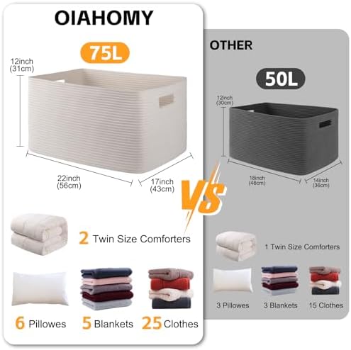OIAHOMY 75L Large Blanket Basket Woven Storage Basket - Image 3