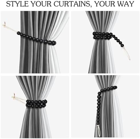 Hion 4 Pcs Boho Curtain Tiebacks, Wood Beads Curtain Holdbacks, Outdoor - Image 5
