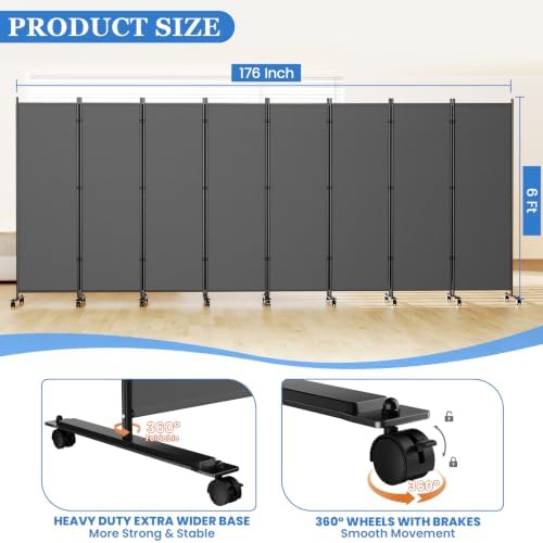 SUNALLY Room Divider Privacy Screens, 8 Panels Dividers - Image 2