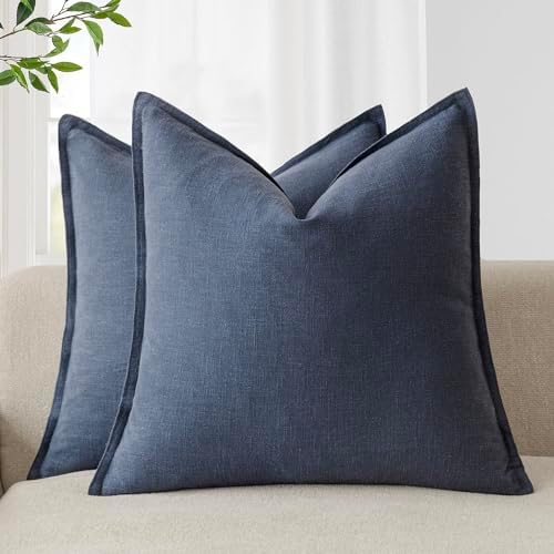 Foindtower Linen Solid Decorative Throw Pillow Covers 16x16 Inch Navy Blue by Foindtower