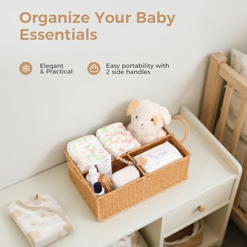 Rattan Diaper Caddy Organizer Changing Table Organizer - Image 5