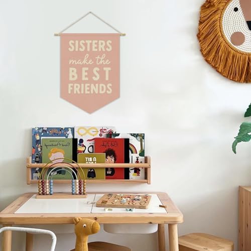 Girls Room Decor, Sisters Make the Best Friends Linen Canvas Banner - Image 3