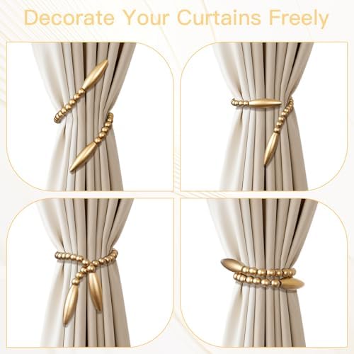 Wood Bead Curtain Tiebacks 2 Pack, No Drill Curtain Holdbacks - Image 3