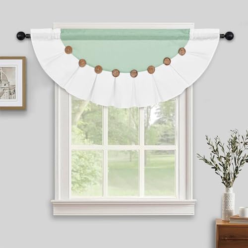 FRAMICS Farmhouse Valance Curtains, Boho Cotton Linen Kitchen Valance, Sage - Image 2