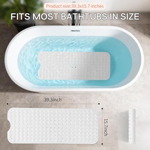 Anti-Slip Bathtub Shower Mat 40×16 Inch Opaque White - Image 3